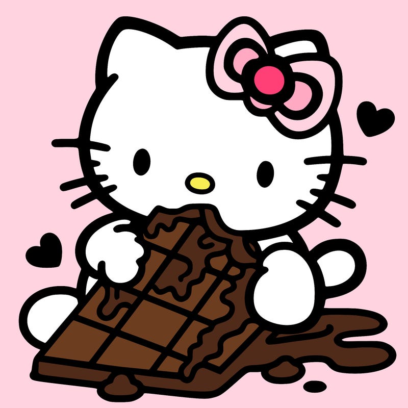 hello kitty eating chocolate