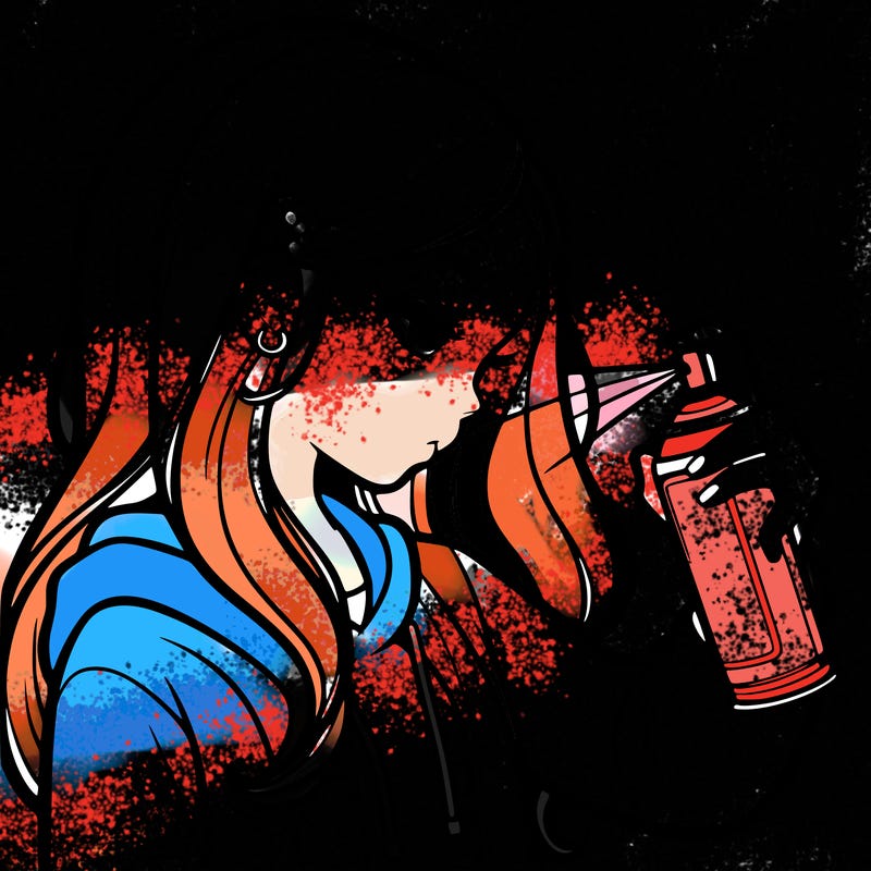 a realistic girl spray painting