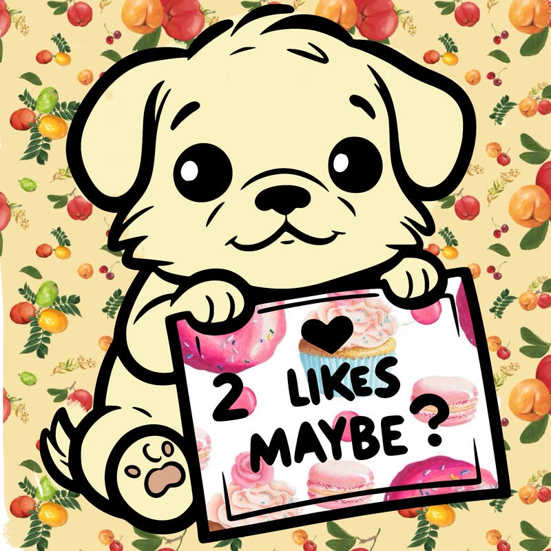 a puppy holding a sign that says 2 likes maybe?