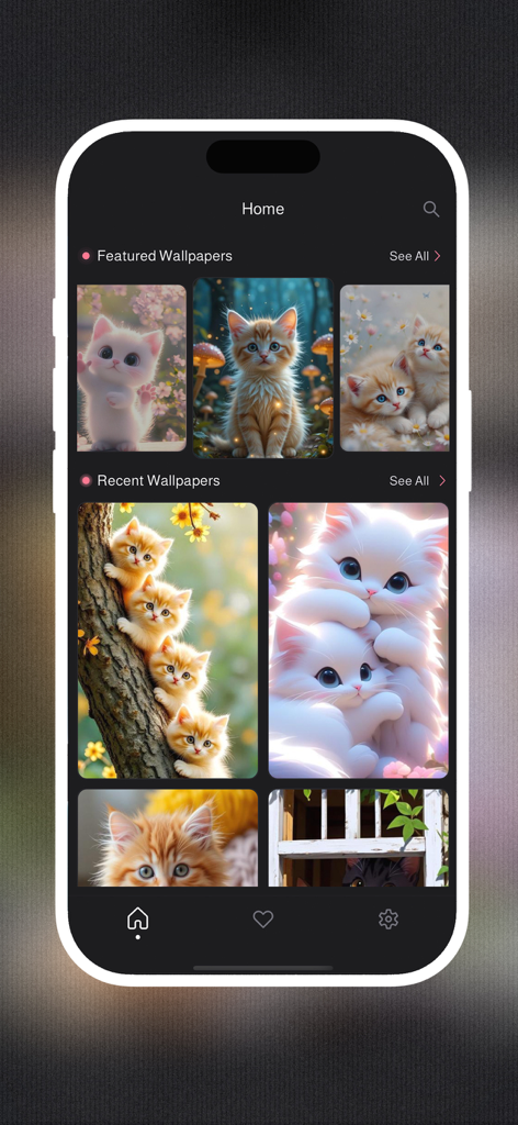 Cute Cat Wallpapers 4K - Interface of Cute Cat Wallpapers 4K app showing high-resolution kitten images.