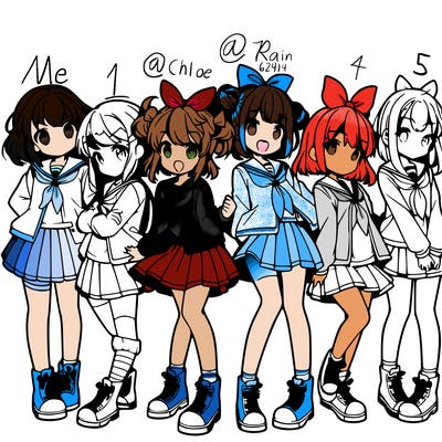 a group of young anime girls