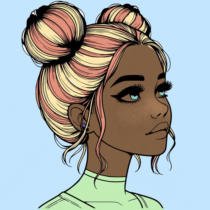 realistic girl with buns on the top of her head