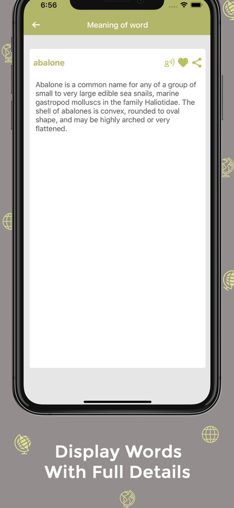 Geography Dictionary - Offline - Pantalla de smartphone que muestra la definición del término abulón en la aplicación Diccionario de Geografía