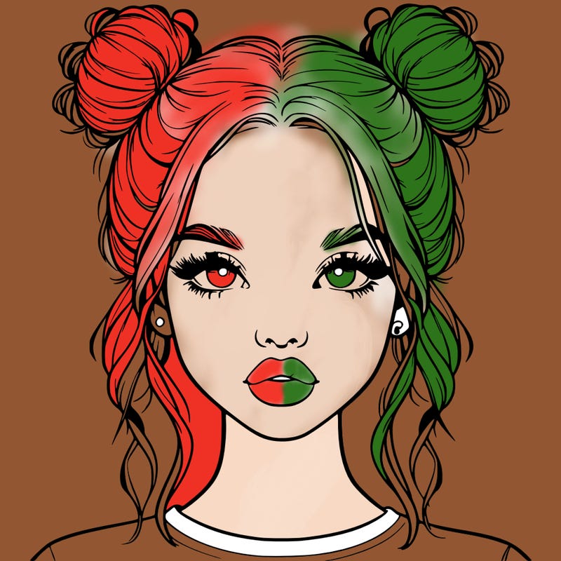 realistic girl with two buns in hair and lips