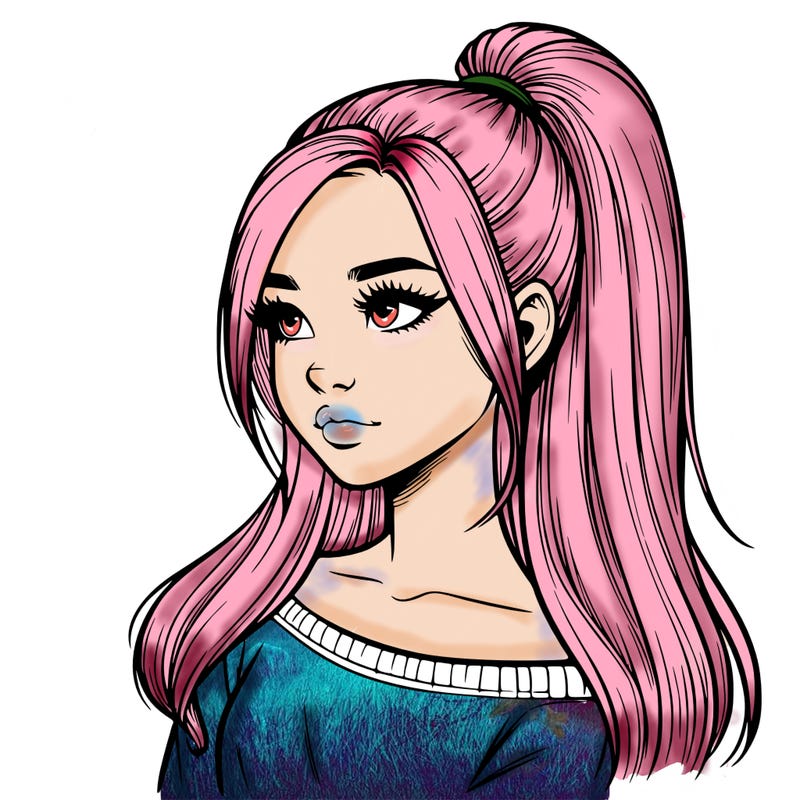 realistic girl with a high ponytail