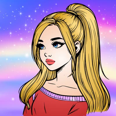 realistic girl with a high ponytail