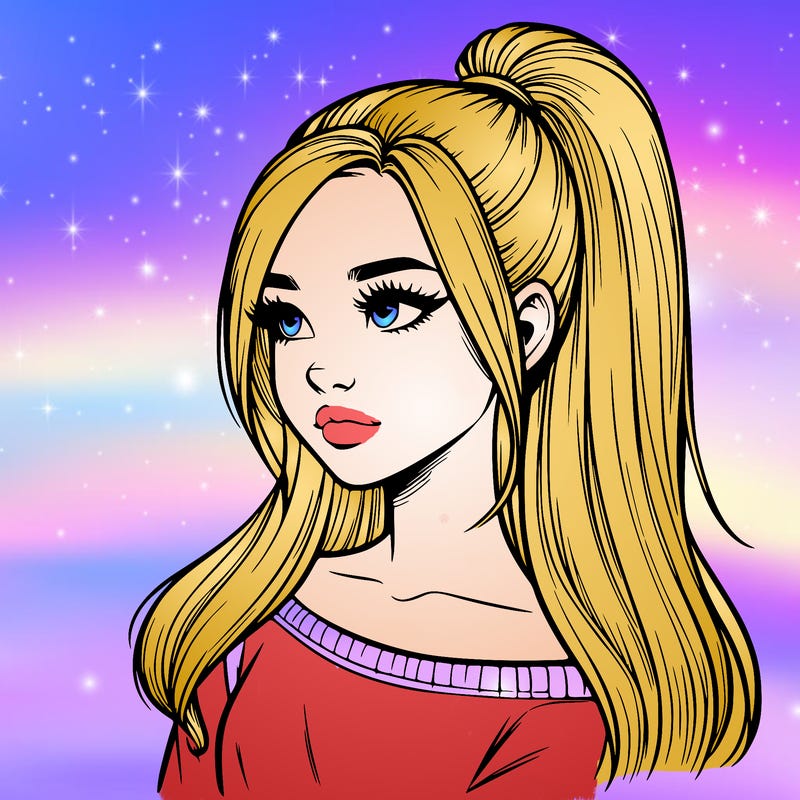 realistic girl with a high ponytail