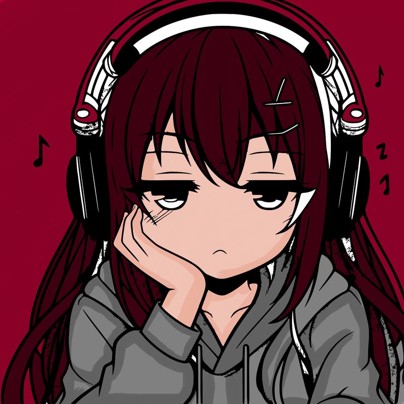 tired anime girl with head phones