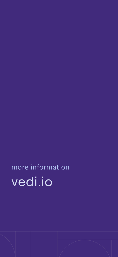 Screenshot of the Vedi app showing the website address for more information