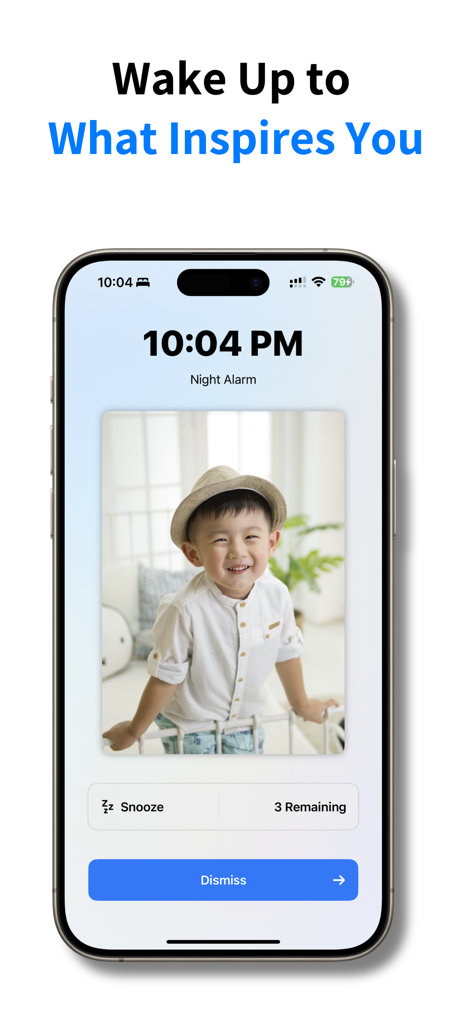 ProAlarm: Mission Alarm Clock - ProAlarm app screen showing a personalized alarm feature with a family photo and snooze dismiss buttons