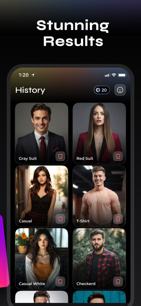 AI Professional Headshot - HS9 - Uma galeria de retratos profissionais e casuais gerados por IA em um aplicativo móvel