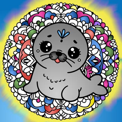 a cute baby seal mandala