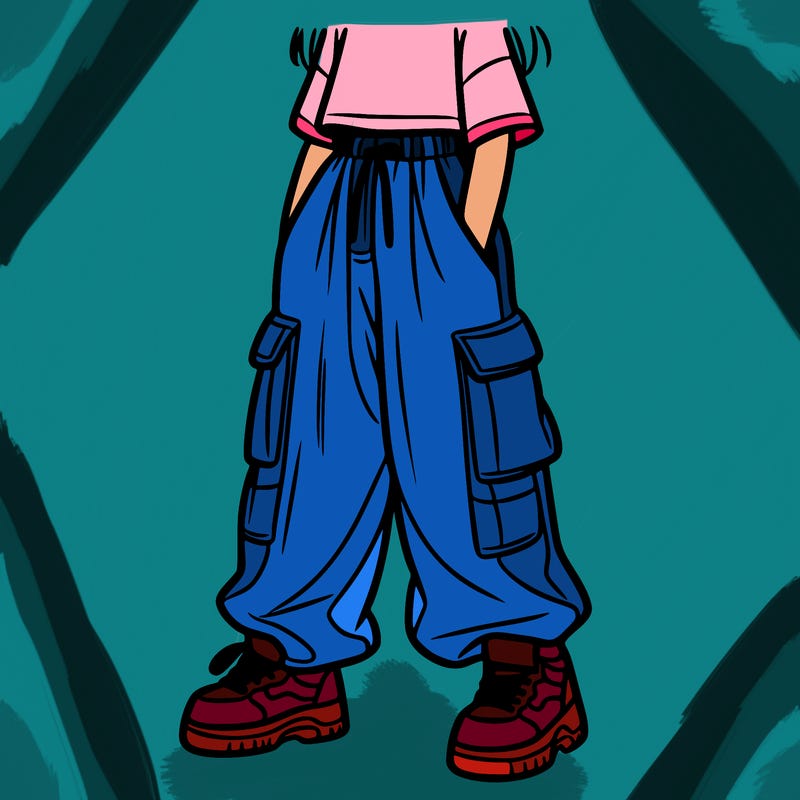 a girl with baggy cargo pants