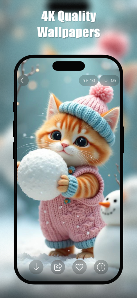Cute Cat Wallpapers HD - Un gatito naranja lindo con un gorro y traje de punto rosa y azul sosteniendo una bola de nieve