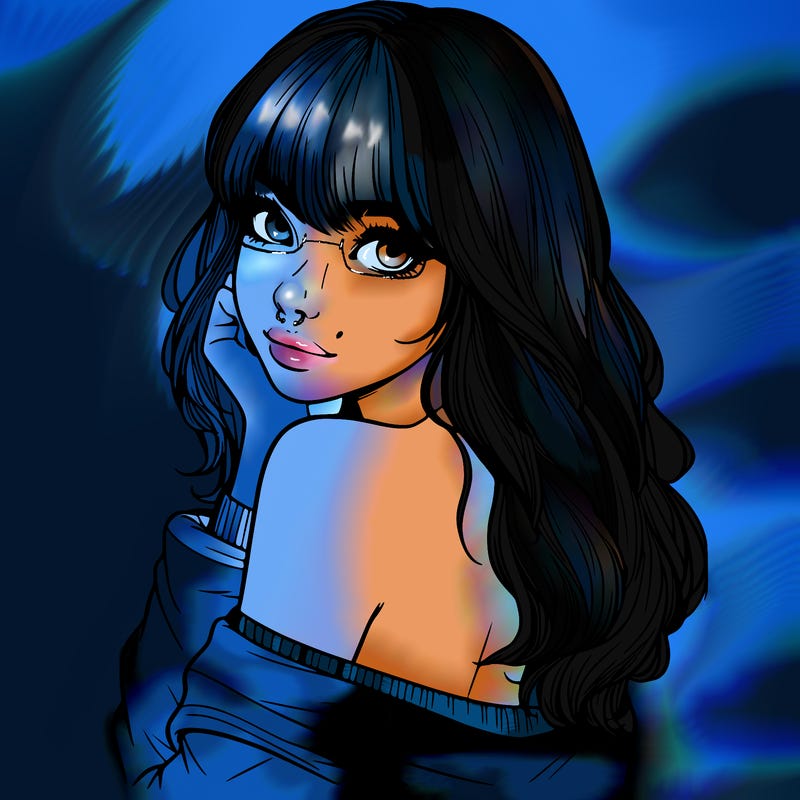 realistic girl with bangs looking over her shoulder