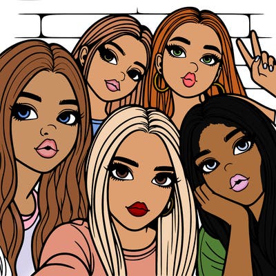 group of teen girls friends y2k up close in a selfie