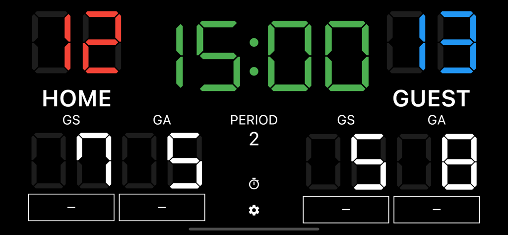 Netball Scoreboard - Digital netball scoreboard interface displaying team scores, game timer, and individual goal shooter and goal attack points.