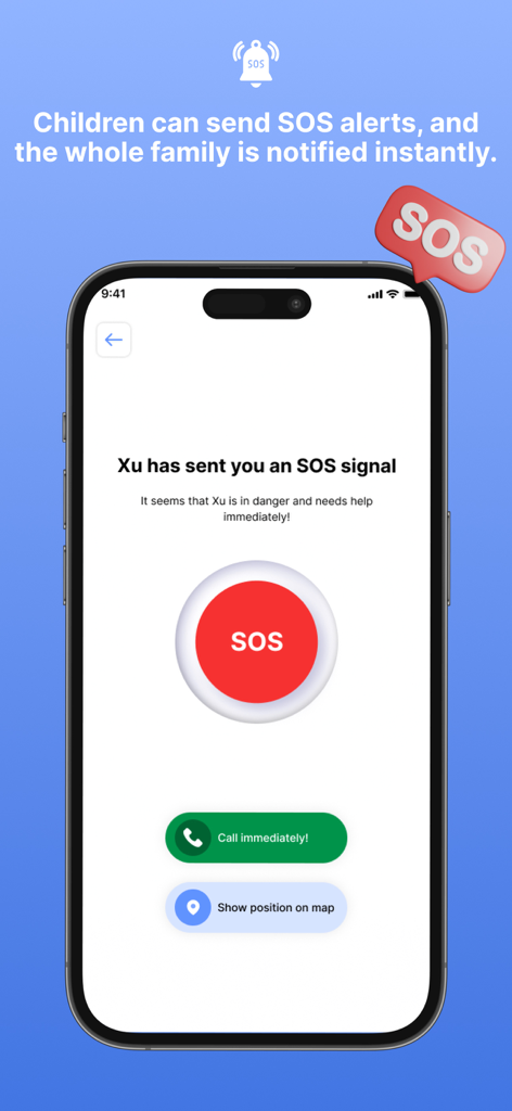 Tela de notificação de alerta de emergência SOS no aplicativo GPS Family Tracker