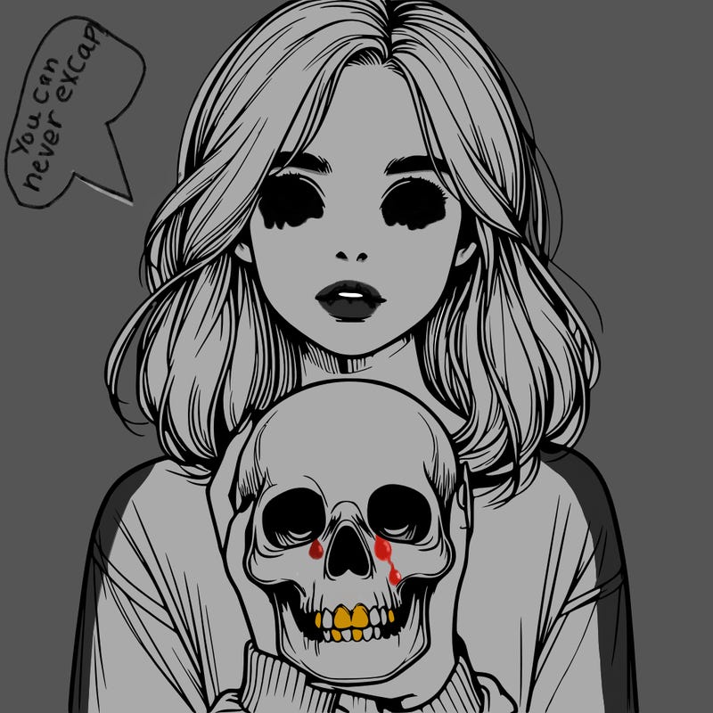 realistic girl holding a skull