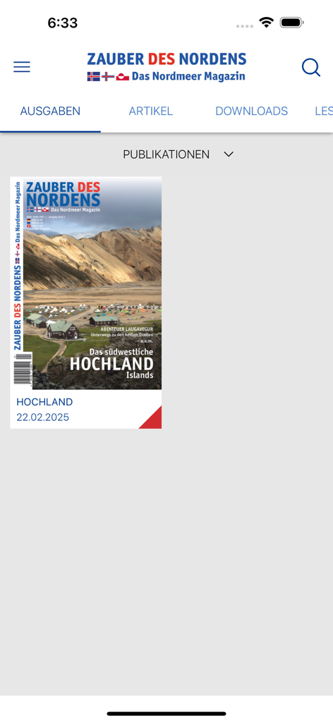 ZAUBER DES NORDENS - ZAUBER DES NORDENS app interface showing a magazine issue cover for the Icelandic Highlands