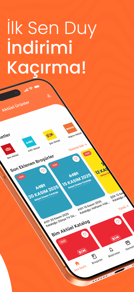 Aktüel Ürünler Market Katalog - Mobile app interface displaying weekly grocery store discount catalogs and retail brochures