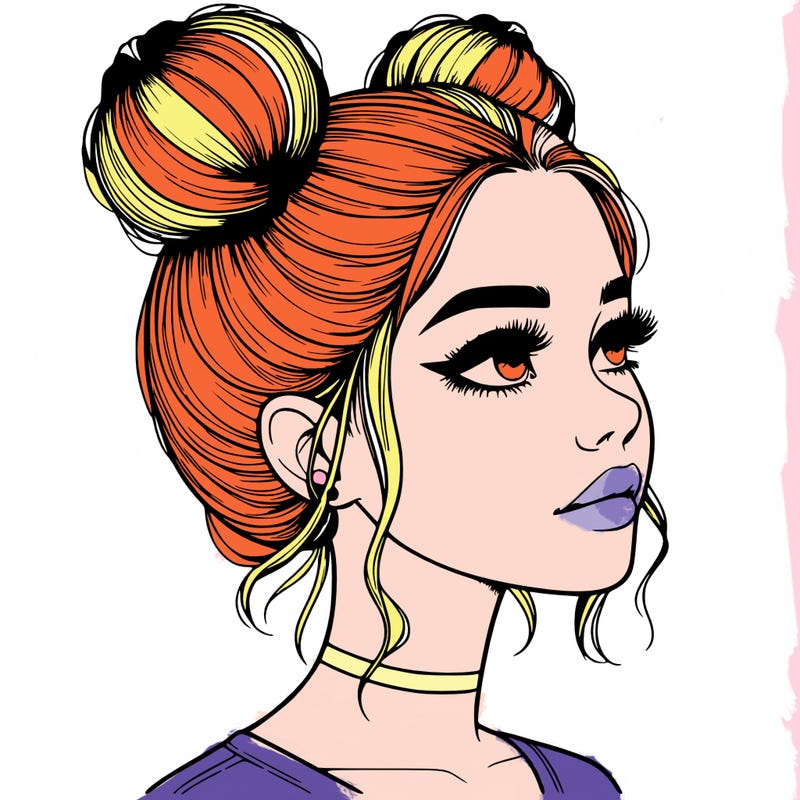 realistic girl with buns on the top of her head
