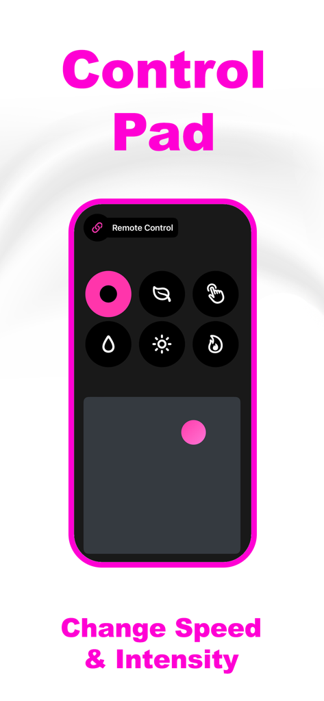 Oberfläche der Stärkster Vibrator App, die das Fernbedienungsfeld zur Änderung von Vibrationsgeschwindigkeit und -intensität zeigt