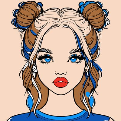 realistic girl with two buns in hair and lips