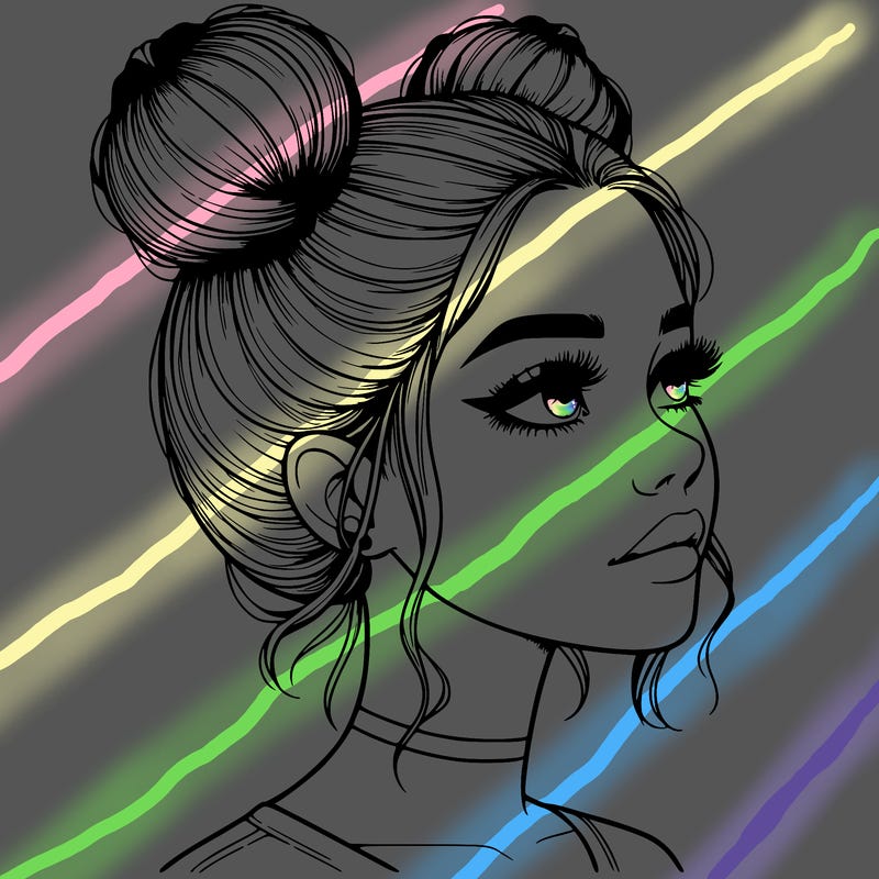 realistic girl with buns on the top of her head