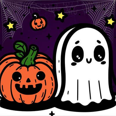 cute pumpkin and ghost