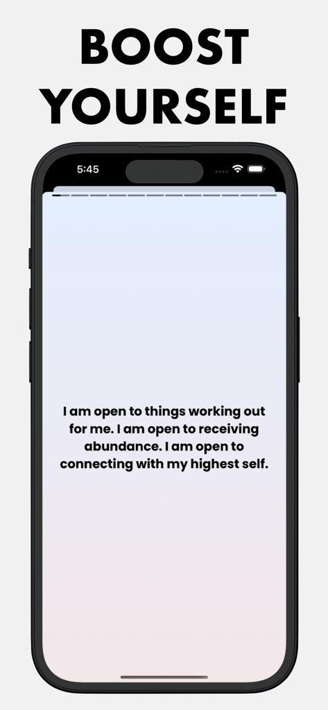 Manifest Affirmations : I Feel - Pantalla de smartphone mostrando una cita de manifestación sobre recibir abundancia y conectar con el ser superior