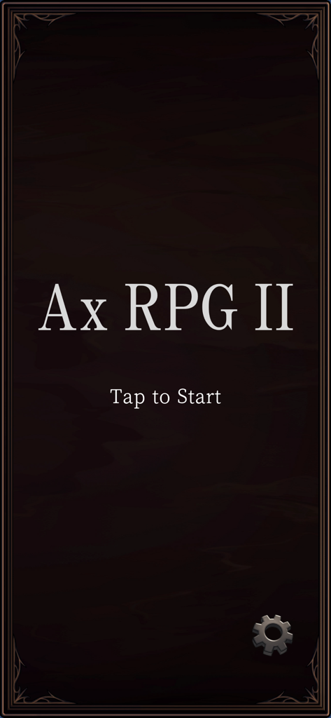 Ax RPG II - Écran de démarrage du jeu mobile Ax RPG II présentant un titre minimaliste et une invite pour toucher pour commencer.