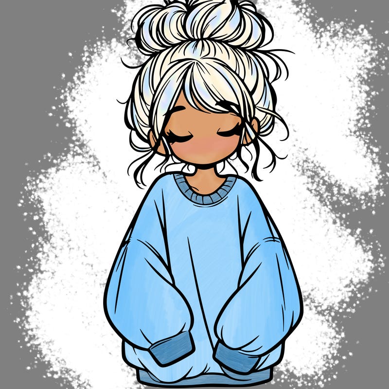 girl with baggy sweatshirt and messy bun