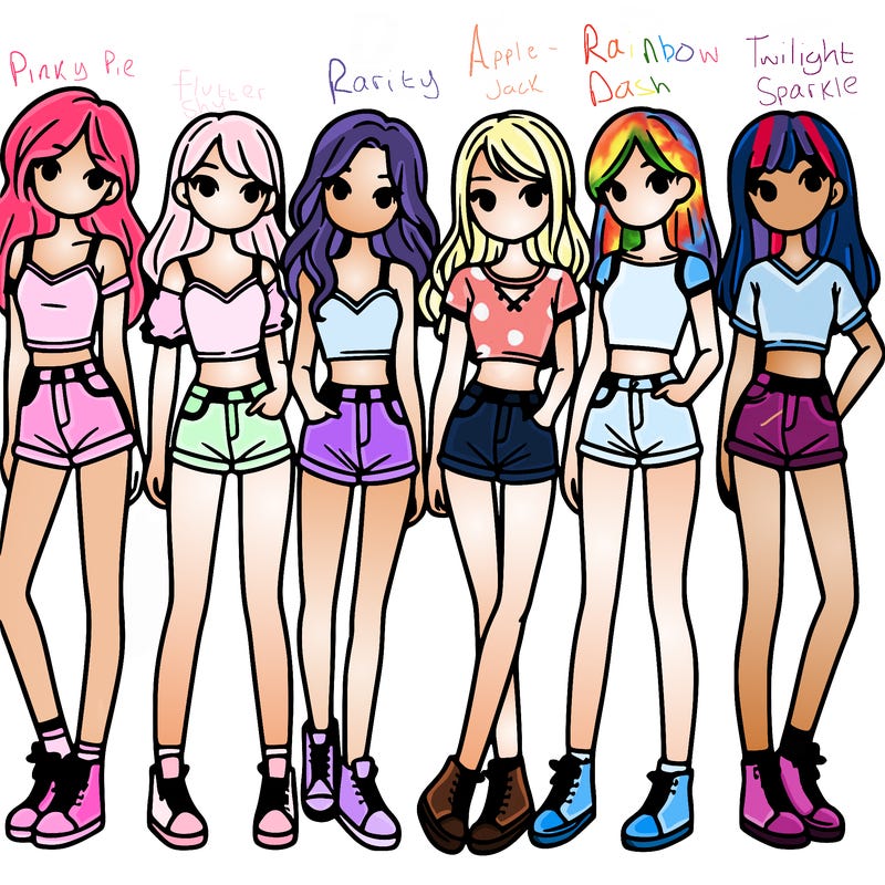 a group of girls wearing crop tops and shorts