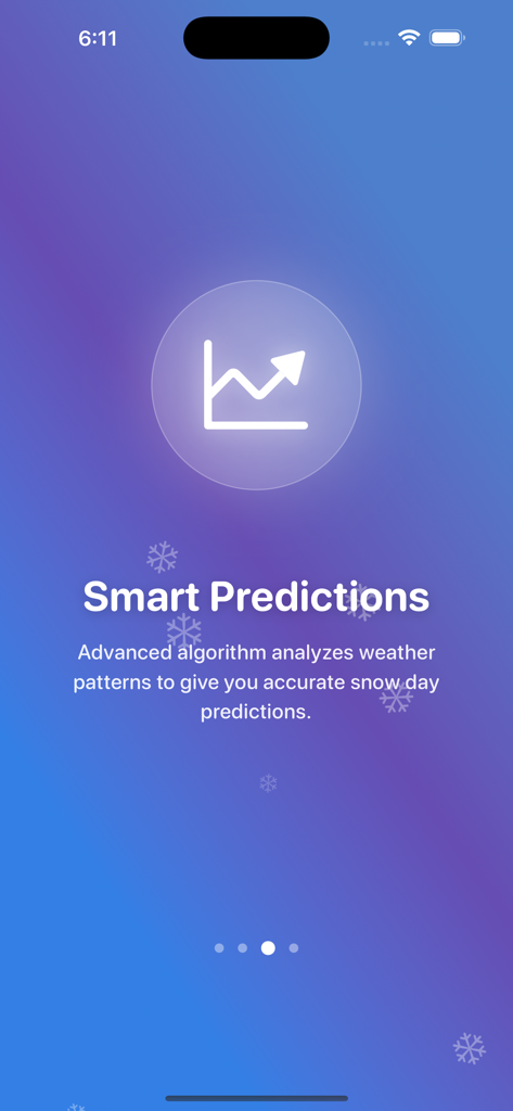 Smart Predictions screen of the Snow Day Predictor Tracker app highlighting its weather analysis algorithm