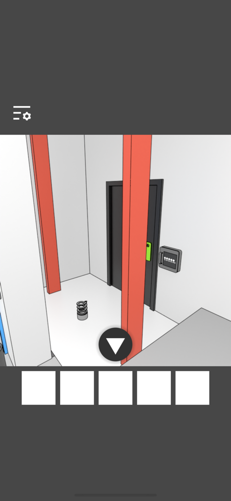 Elevator Room Escape - A minimalist escape room scene featuring a black door and a numeric keypad.