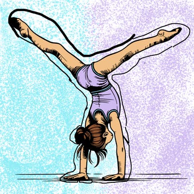 realistic gymnastic hand stand girl in four splits