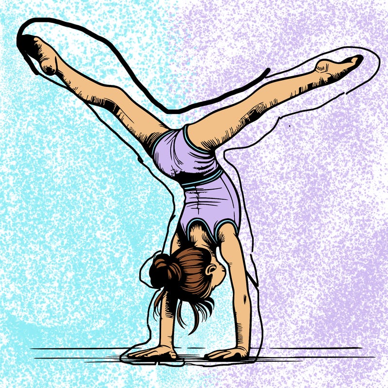 realistic gymnastic hand stand girl in four splits