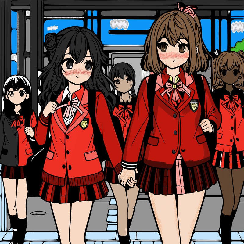 anime girls going to school