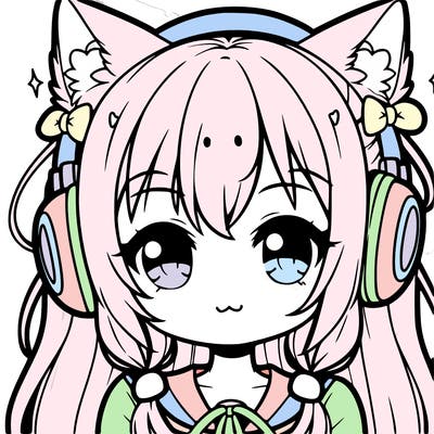cute anime girl with cat ears and headphones