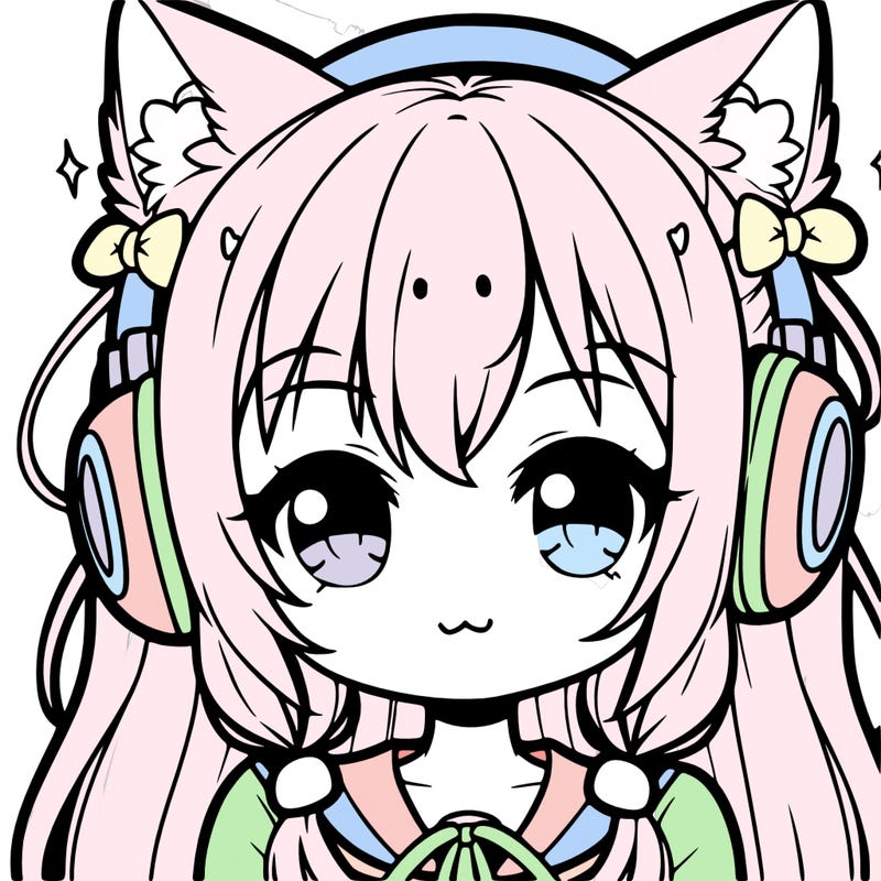 cute anime girl with cat ears and headphones