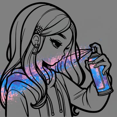 a realistic girl spray painting