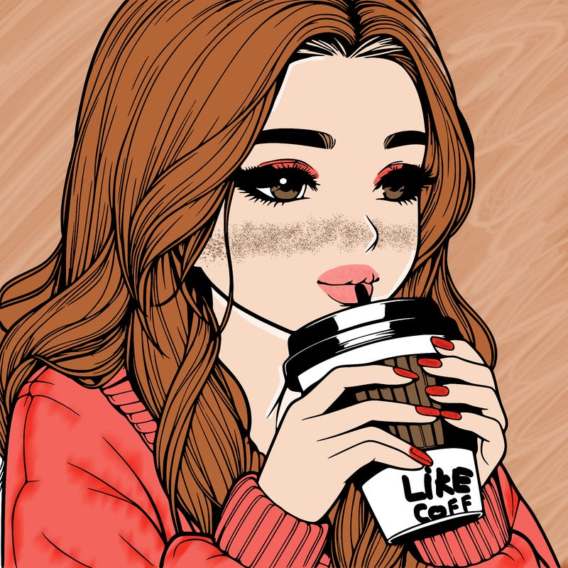 realistic girl drinking coffee