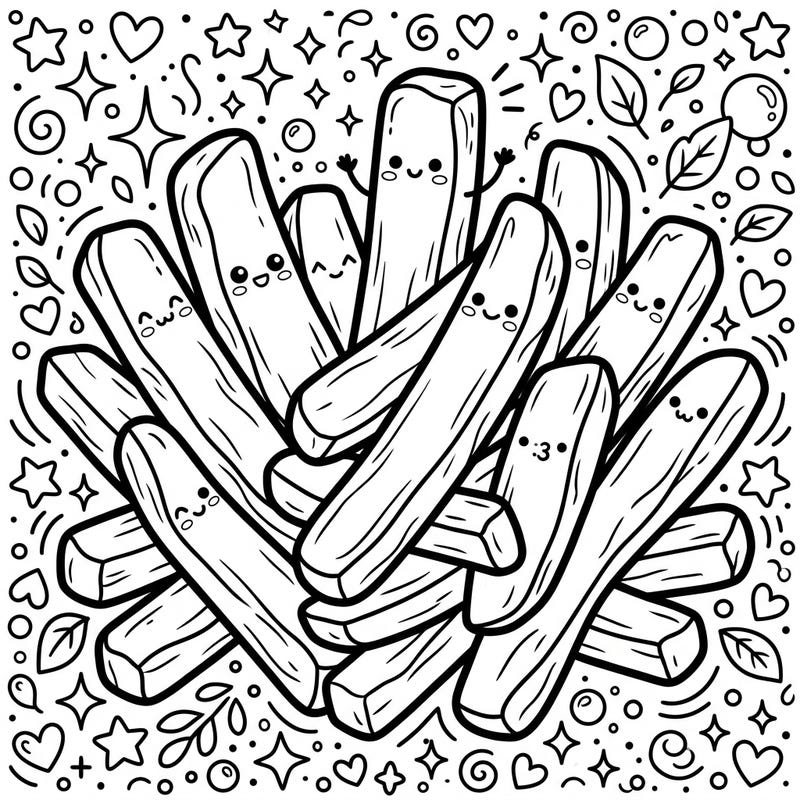 Get ready for a delightful coloring experience with our Kawaii Sweet Potato Fries template! These charming spuds, complete with cute faces and playful details, are waiting for your creative touch.