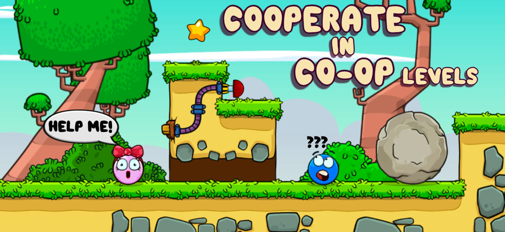 Ball tales - The Holy Treasure - Two ball characters working together in a jungle co-op level