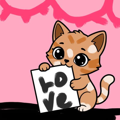 a small cat with a blank sheet of paper in its hand. the cat is sooooooo cute!