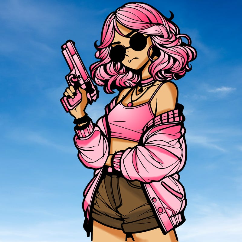 stylish teenage girl with gun