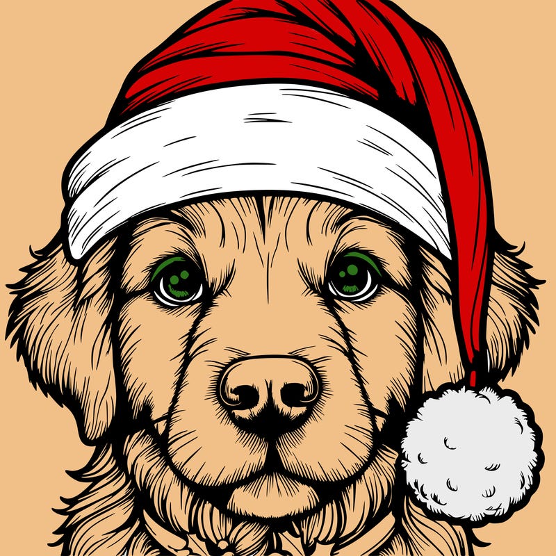 realistic dog with a christmas hat
