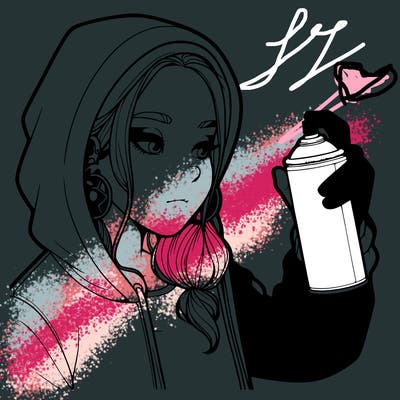 a realistic girl, spray painting