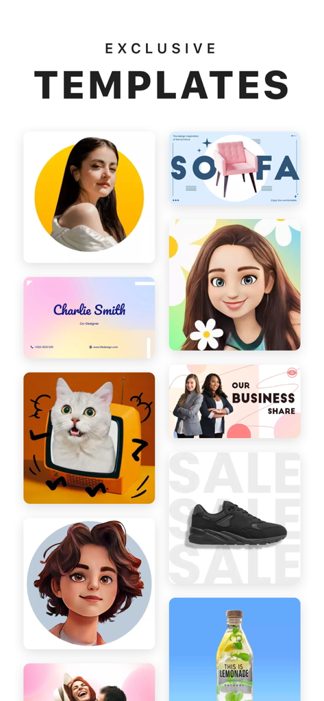 Background Eraser - Remove BG* - A collection of exclusive design templates for product listings social media and business graphics in the Background Eraser app